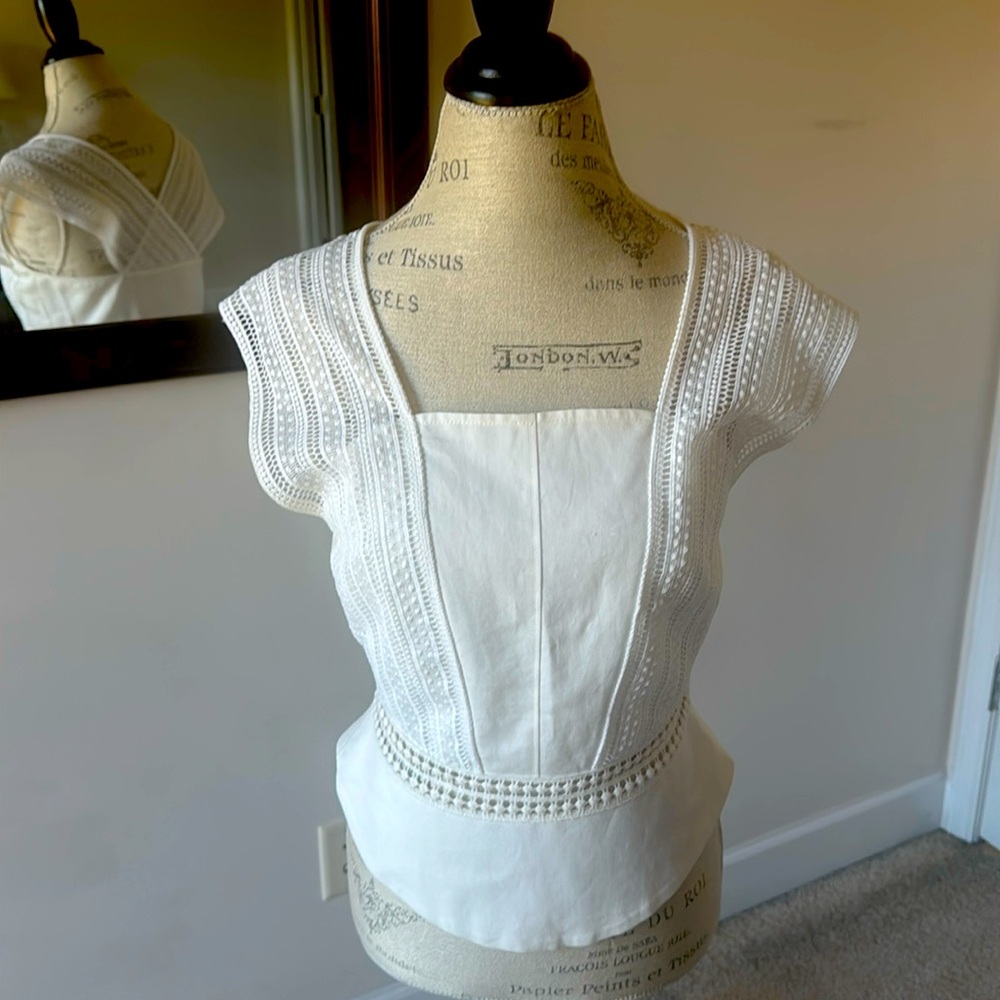 REBECCA MINKOFF Georgina crochet-trimmed cotton and linen-blend shell top